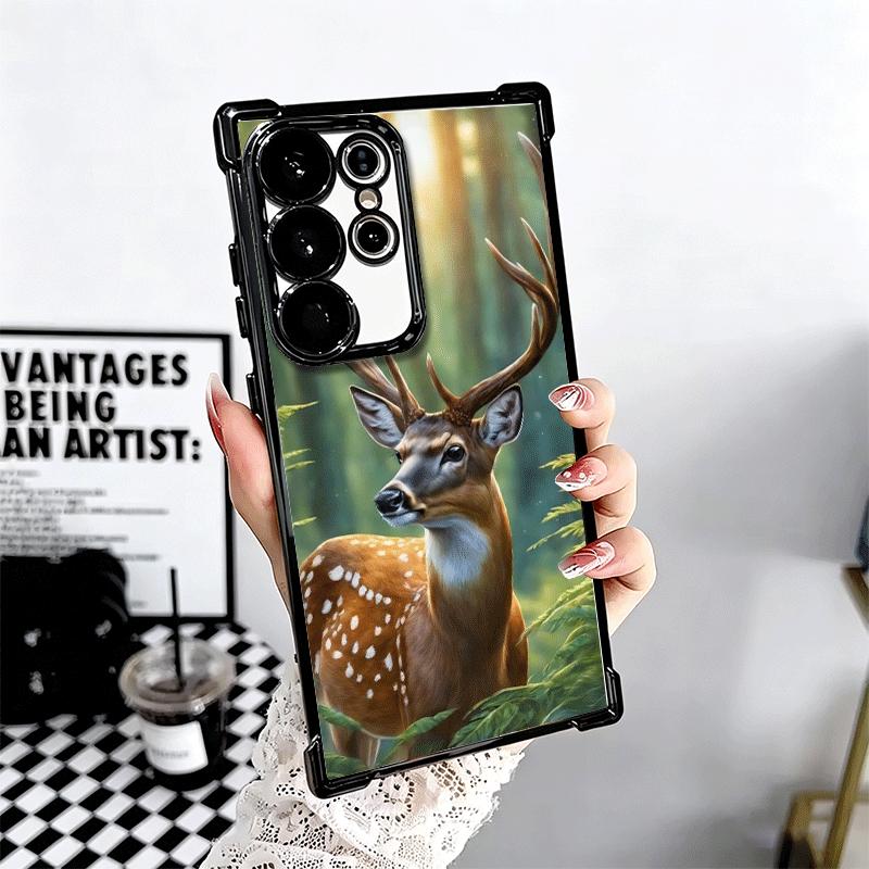 Sika Deer Elk Animal Plating Phone Case For Samsung Galaxy S24 S25 FE S26 Edge S23 Ultra S22 S21 Plus S20 Anti-Fall Airabag Cove