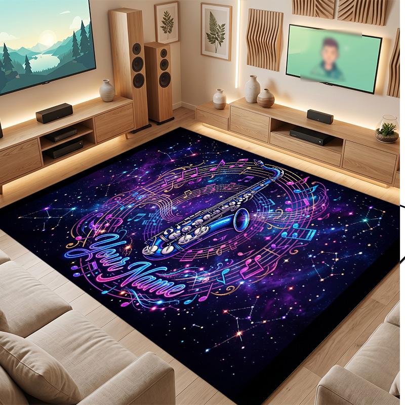 Astronaut Space Theme Soft Crystal Velvet Rug Custom Name & Text Print Non Slip Floor Rug for Bedroom Living Room