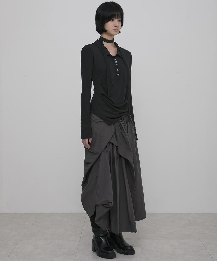 Peulleeoeob Asymmetrical Draped Shirt (Fl-186_Black)