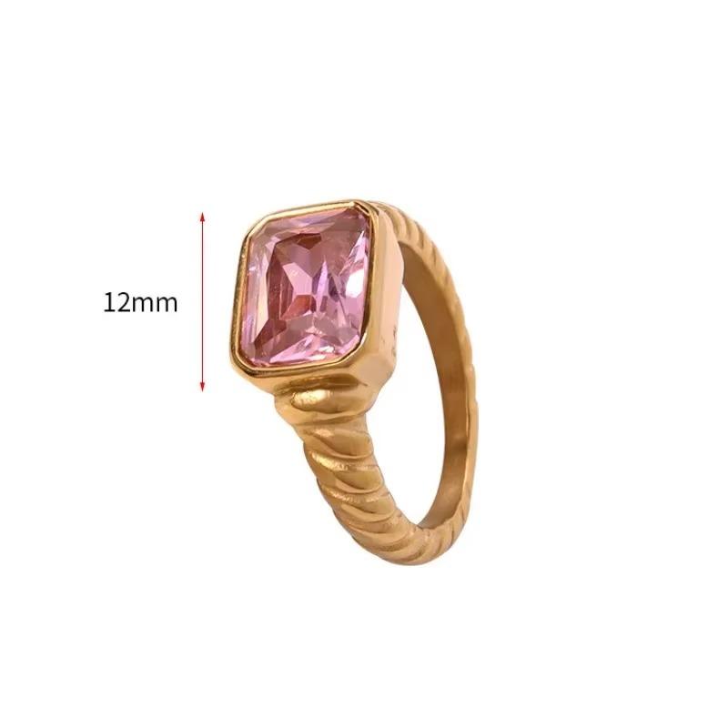 18K Gold Plated Square Multi-color Crystal Chunky Rings Stainless Steel Hypoallergenic Texture CZ Zircon Knuckle Ring Anillos