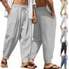 Calças Casuais de Linho e Algodão Masculinas Cintura Elástica Cordão Calças Leves Corte Amplo Calças de Praia Verão Yoga para Homem Calças Largas com Bolsos