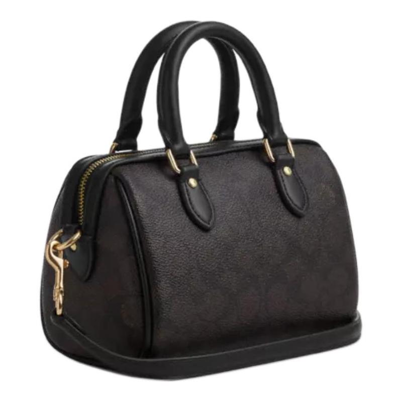 Coach Rowan 18 Classic Old Flower Print Zipper Closure Coated Canvas Shoulder Crossbody Handbag Small Women's Brown