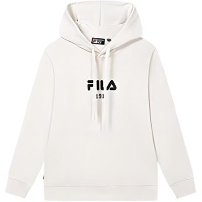 Fila Original Letter Comfortable Soft Loose Knit Hooded Long Sleeve Fleece Sweatshirt Unisex Sweatshirt Steam-White F51M449202F-IV