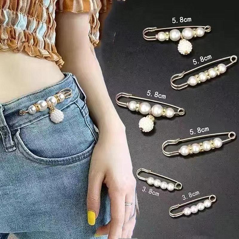 

6 Pcs Set Artificial Pearl Waist Pin Clips for Trousers Pants Skirts Dress Waistline Adjusting Shirts Sweater Brooch