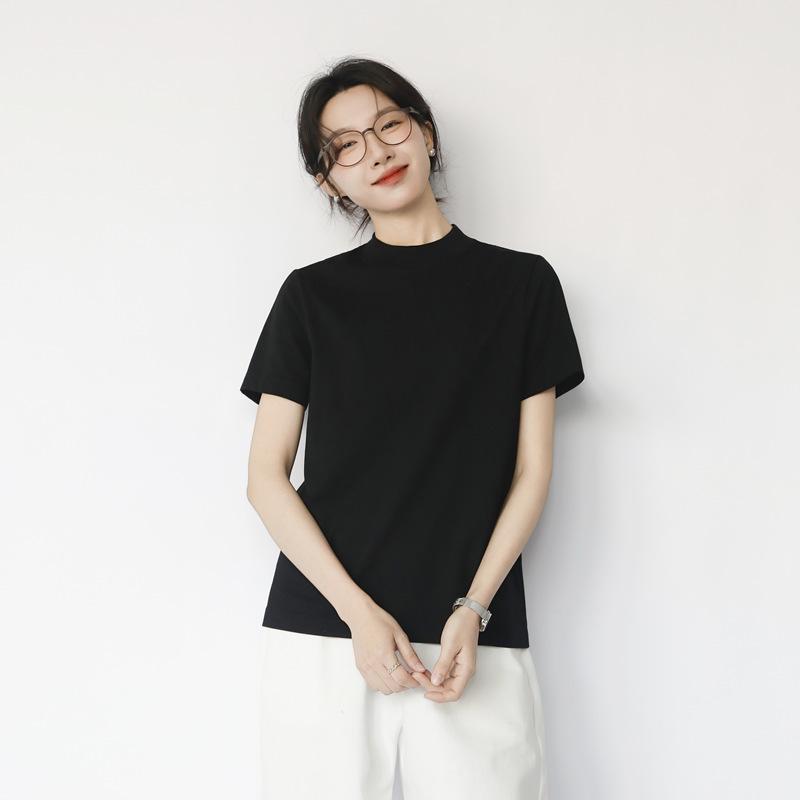 

Women s Stand Collar Short Sleeve Loose Layering Top S (up to 95 lbs) чёрный