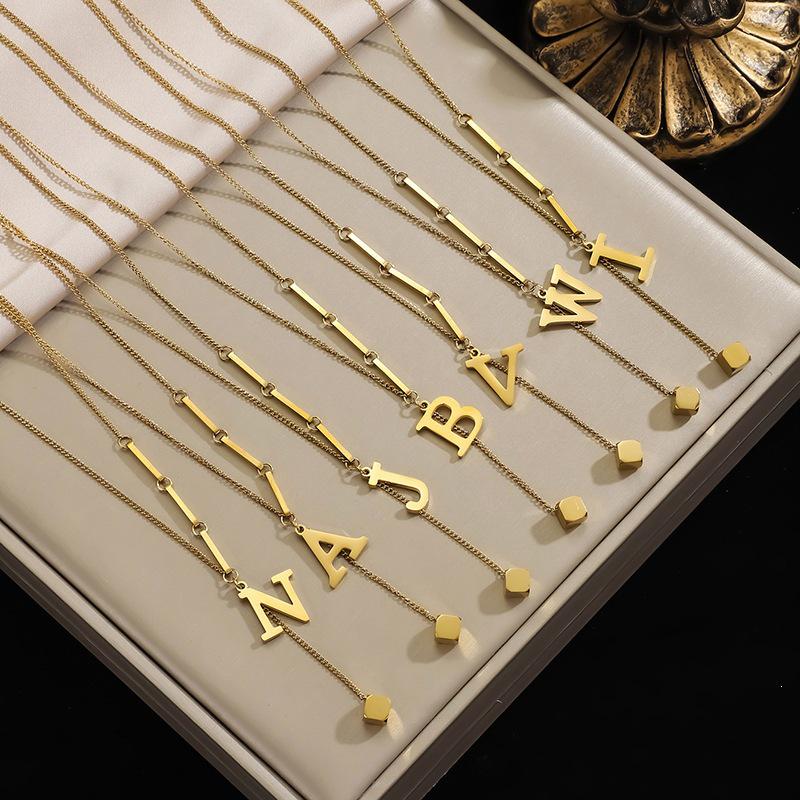 High-End Women's English Letter Necklace - 2026 Clavicle Chain with 26 Niche Tassel Pendants In Titanium Steel