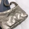 Bolso de Mano Ligero de Nailon Plateado para Niñas Bolso Dumpling Gran Capacidad Bolso de Hombro Cruzado Bolso Tote de Algodón Espacio Brillante Bolsos