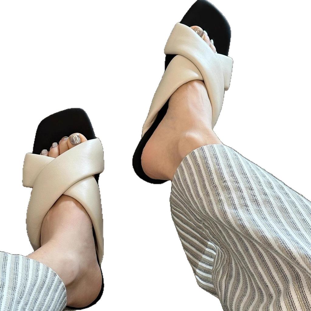 "Lovanson" Minimalist Cross-strapped Flat-bottomed Slippers, Women Wear One Pedal, Soft-soled Cool Slippers, Half Slippers Tide