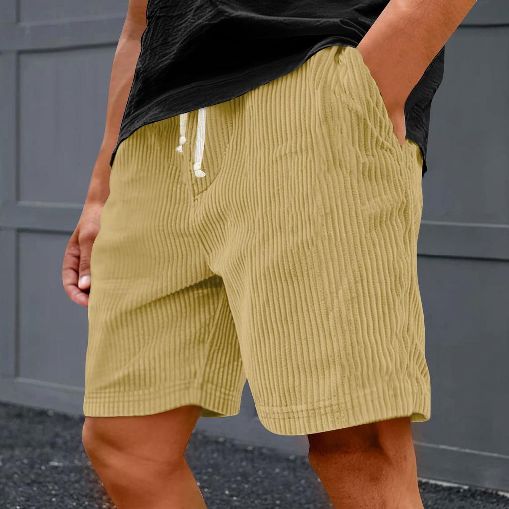 Men's Casual Shorts - Elastic Waist, Loose Corduroy, Trendy Multi-Pocket Shorts