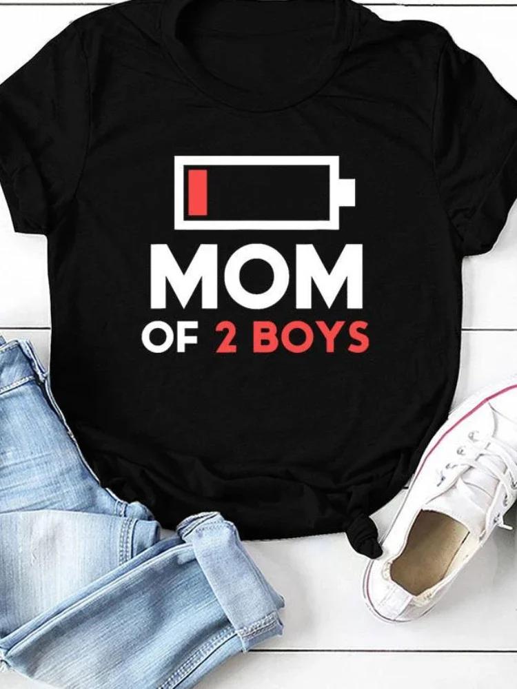 

MOM OF BOYS Recharge Print Unisex T Shirt Short Sleeve O Neck Loose Unisex Tshirt Ladies Fashion Tee Shirt Tops Camisetas Mujer S
