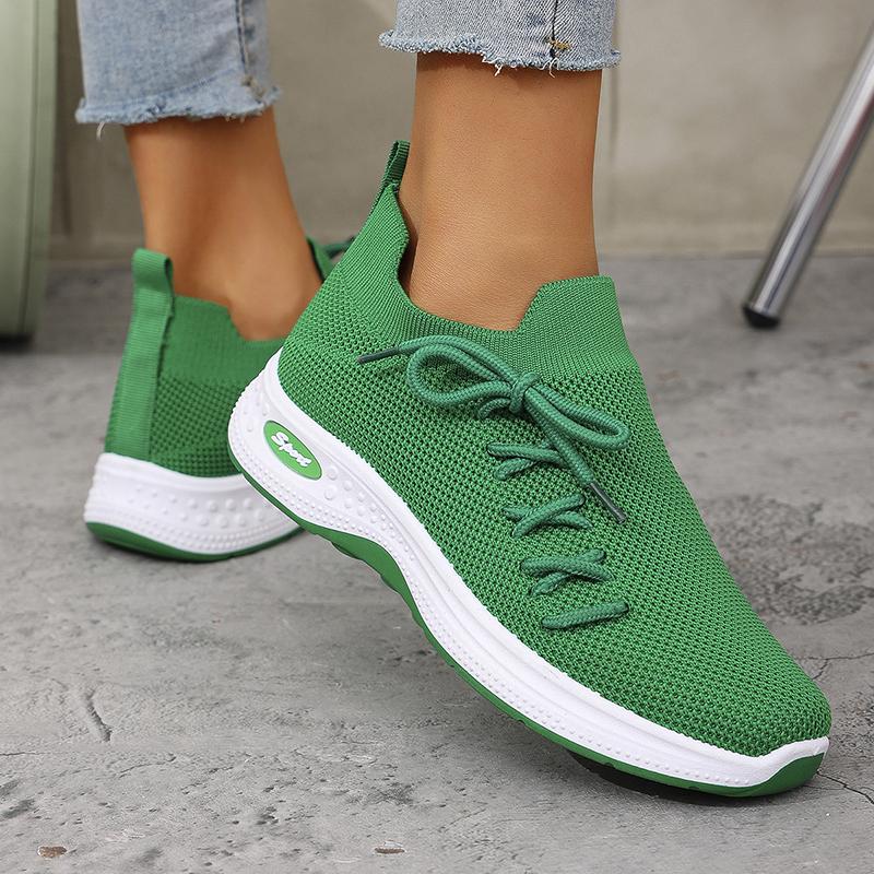 Fashion Breathable Knitted Sneakers for Women Green Lightweight Slip On Running Shoes Woman Comfort Non Slip Casual Sport Shoes