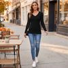 Women's V-Neck Long Sleeve Pullover Top, Color Casual for Everyday Wear