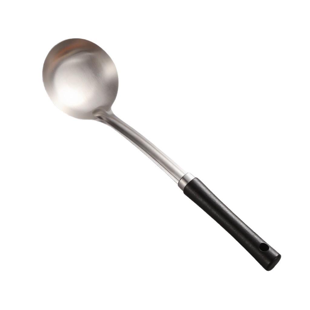 Japanese Kitchenware Set: Stainless Steel Spatula, Soup Ladle, Slotted Spoon, Charcoal Gray, Anti-scalding Cooking Utensils.