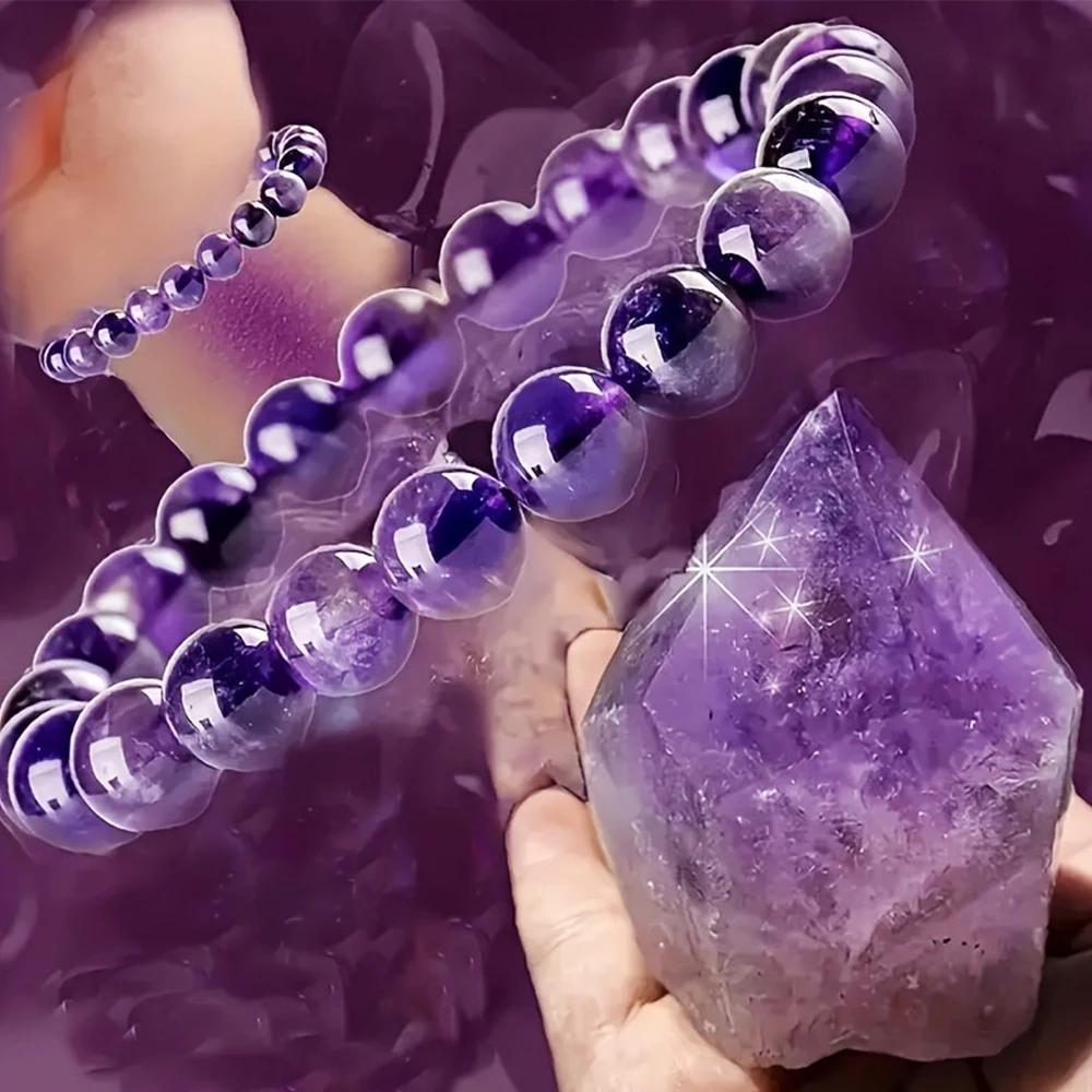 Natural Amethyst Beads Bracelet Body-Purifying Geniune Amethyst Natural Crystal Bracelet for Women Pulsera and Certificate