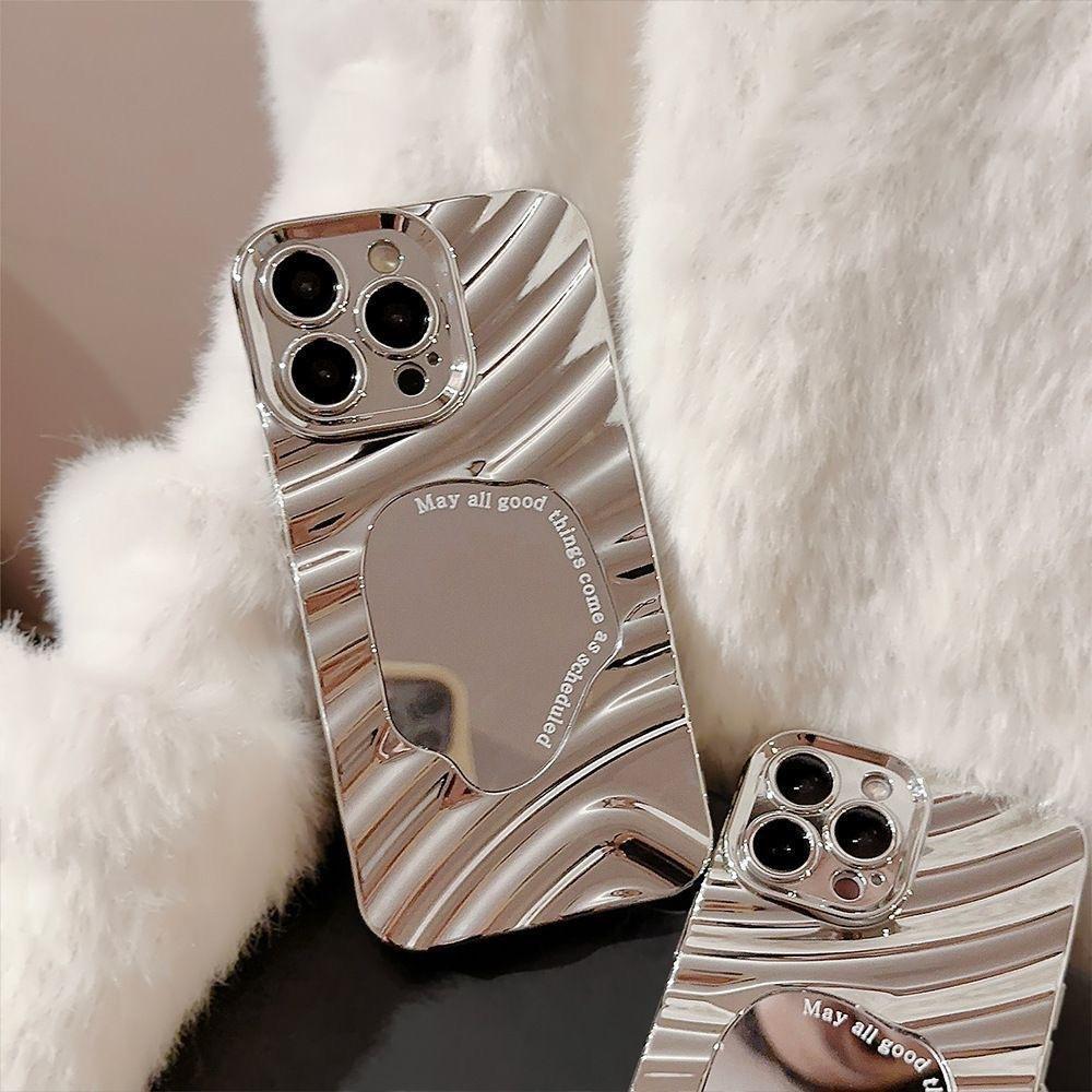 Applicable to iPhone17ProMax mirror wave protective case 15/16/14 large hole 13 niche 17 creative hair