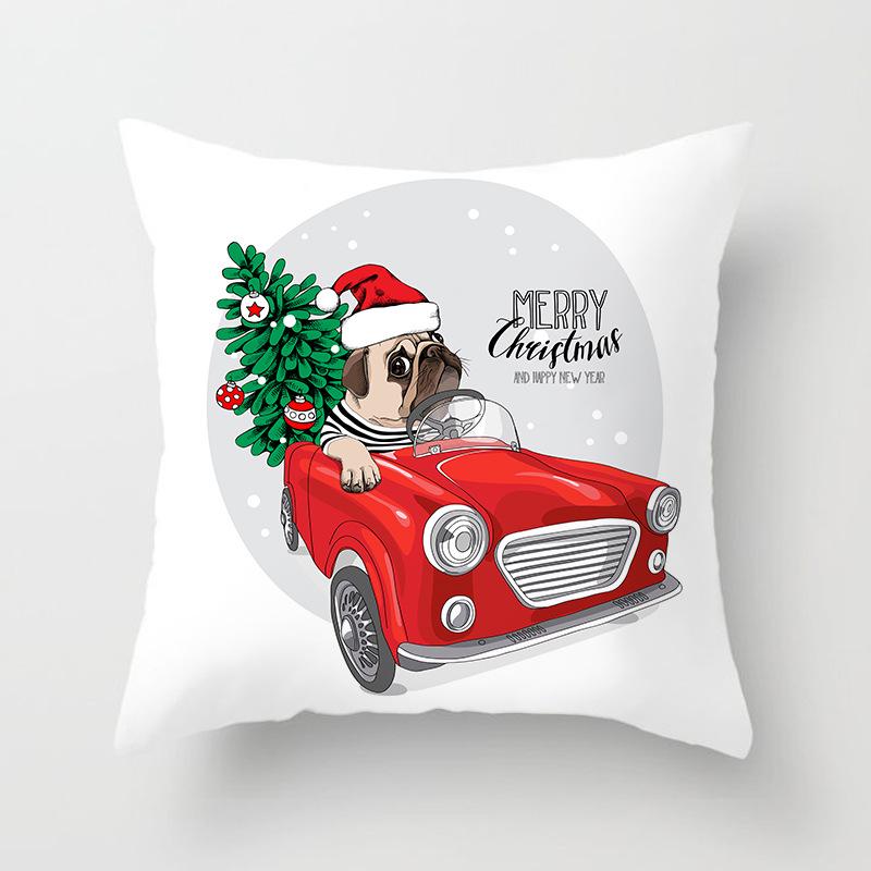 Cartoon Christmas Dog Car Pattern Pillow Case Festive Home Decoration Office Car Cushion Pillow Case