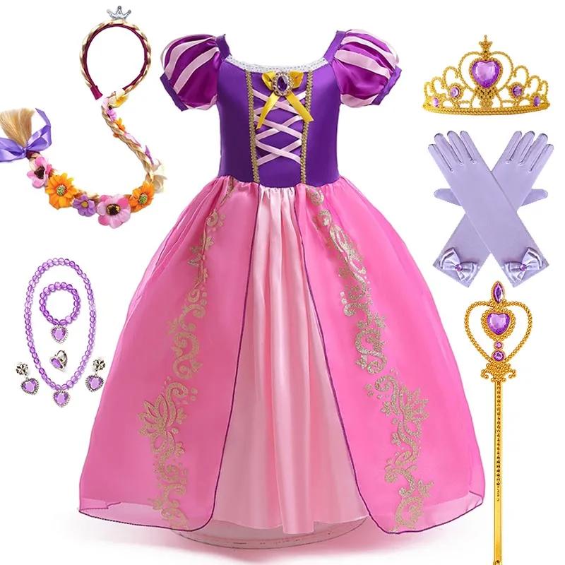 Rapunzel Princess Dress Costume For Kid Girl Halloween Cosplay Puff Sleeve Birthday Party Dresses Gowns Children Clothes