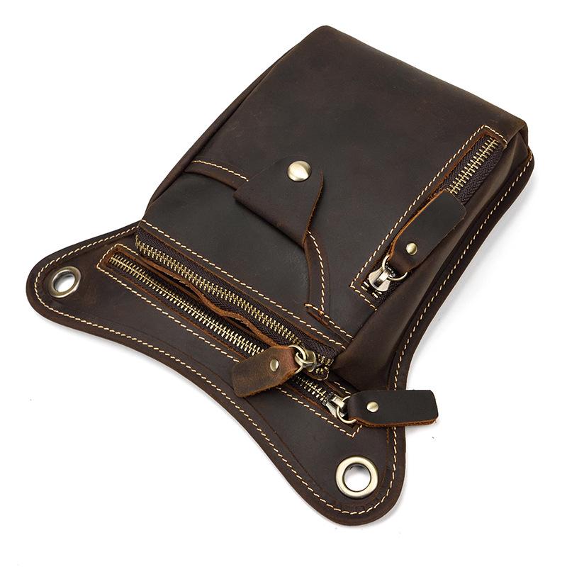 Newsbirds Leather motorcycle leg bag for men male cow skin small shoulder bag tactical leg bags waist bag multifunction men bags