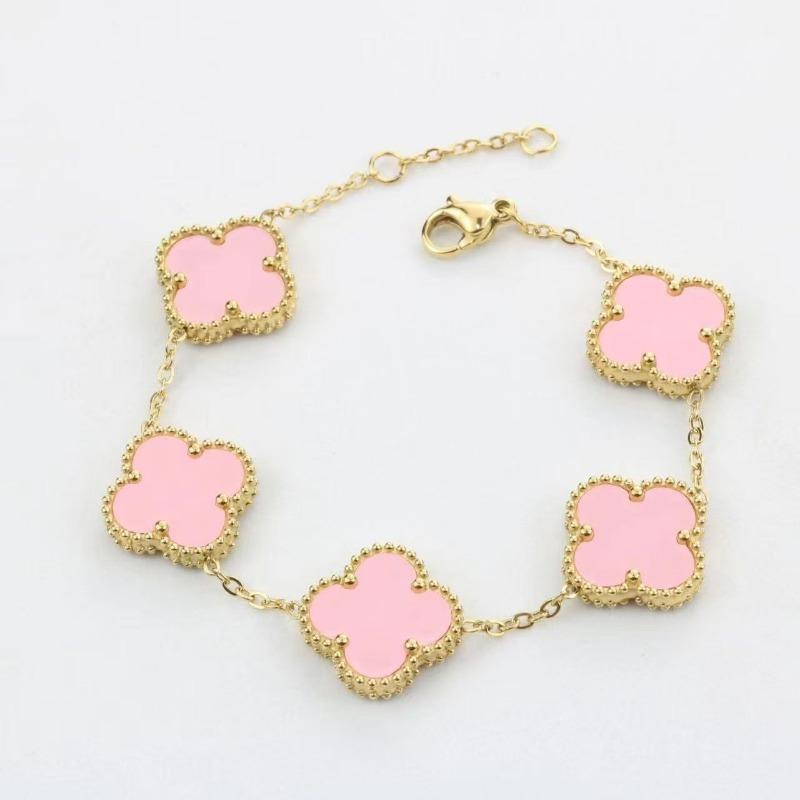 15Mm Four-Leaf Clover Bracelet Titanium Steel 18K Five Flowers Four-Leaf Clover Double-Sided Mother-Of-Pearl Fashion Bracelets