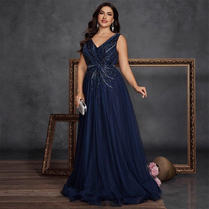 Wedding Dress Long Gown European and American Plus Size Elegant Evening Gown for Plus-Size Women, Embroidered and Beaded Mother of the Bride Dress