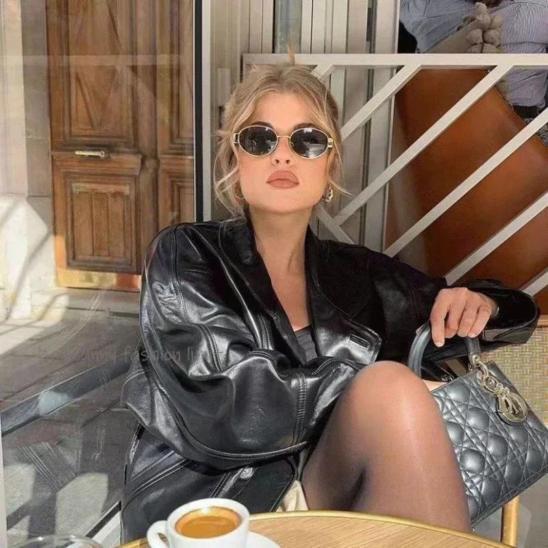 Trendy Oval Sunglasses for Women Retro Metal Frame Internet Celebrity Style Street Photography Fashion Eyewear