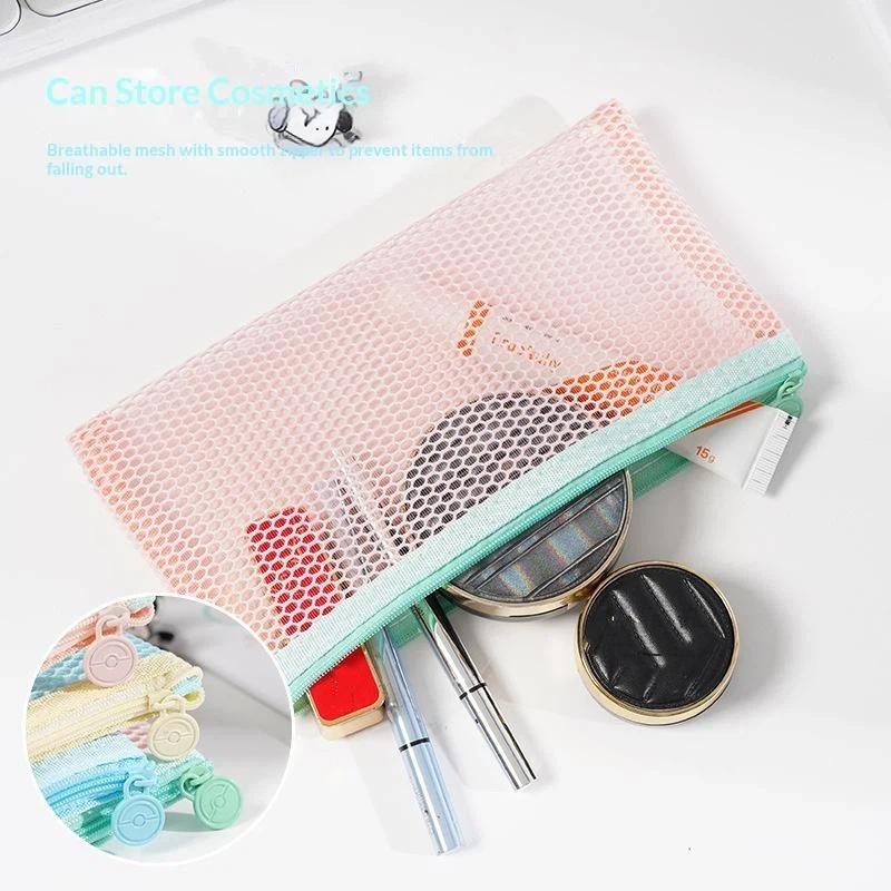 Pastel Transparent Mesh Zipper Pencil Pouch Heavy Duty Smooth Zipper Stationery Bag for School Exams Office Storage