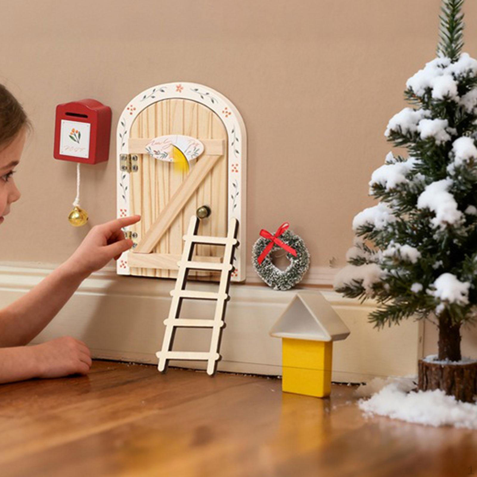 

Christmas Elf Wooden Miniature Fairy Door Set Ornament Wreath Garland Dollhouse Accessories DIY