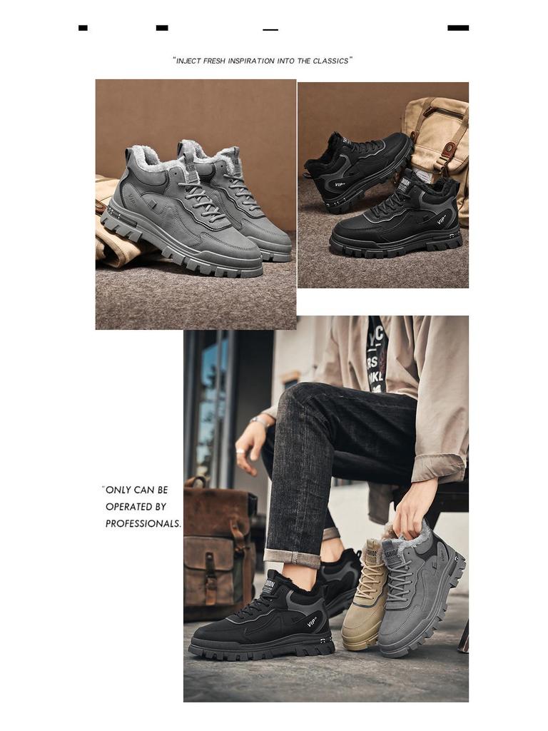 2025 Winter Men's Plus Velvet Leather Martin Boots – Thick Sole, Warm, Versatile Casual Shoes