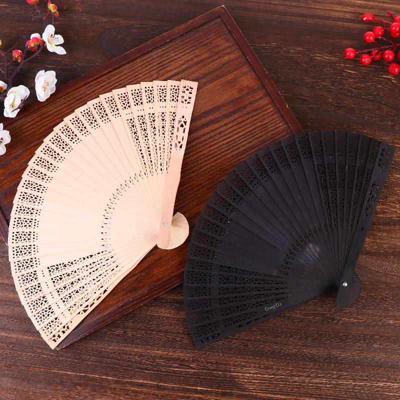 Vintage Hollow Carved Wooden Folding Hand Fan Chinese Style Bamboo Fan For Wedding Valentine'S Day Party Decor Summer Cooling
