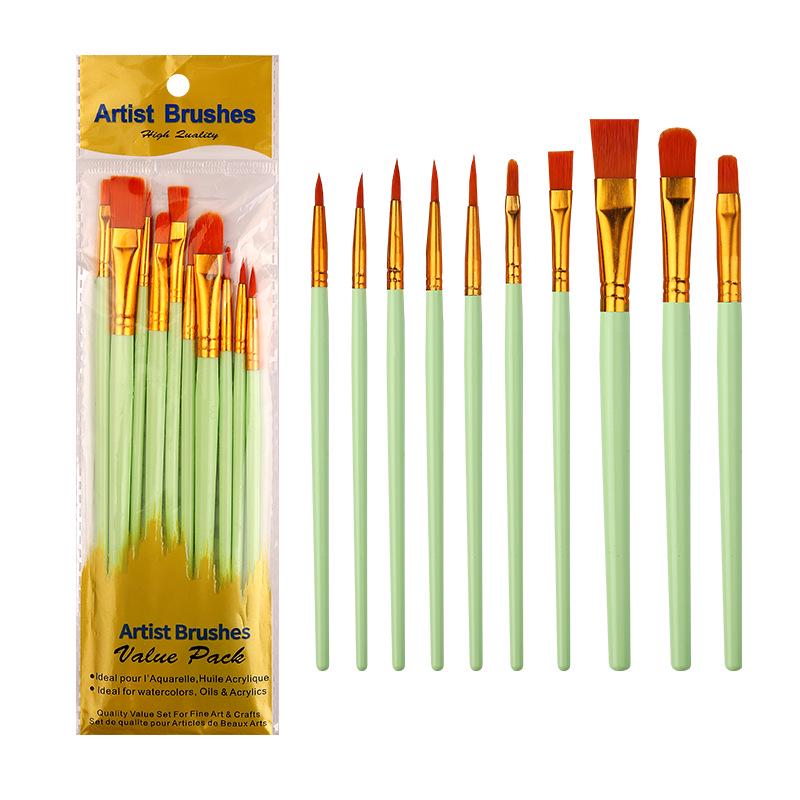 10-Piece Pearlescent Blue Nylon Hair Paint Brush Set for Gouache & Oil Painting