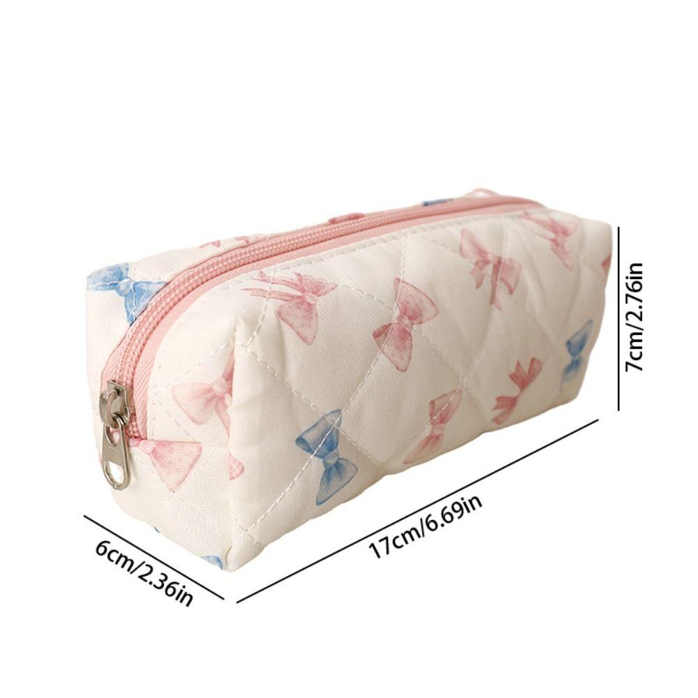 New Bowknot Floral Print Pen Bag Large Capacity Portable Storage Bag Multifunctional Stationery Bag School Office