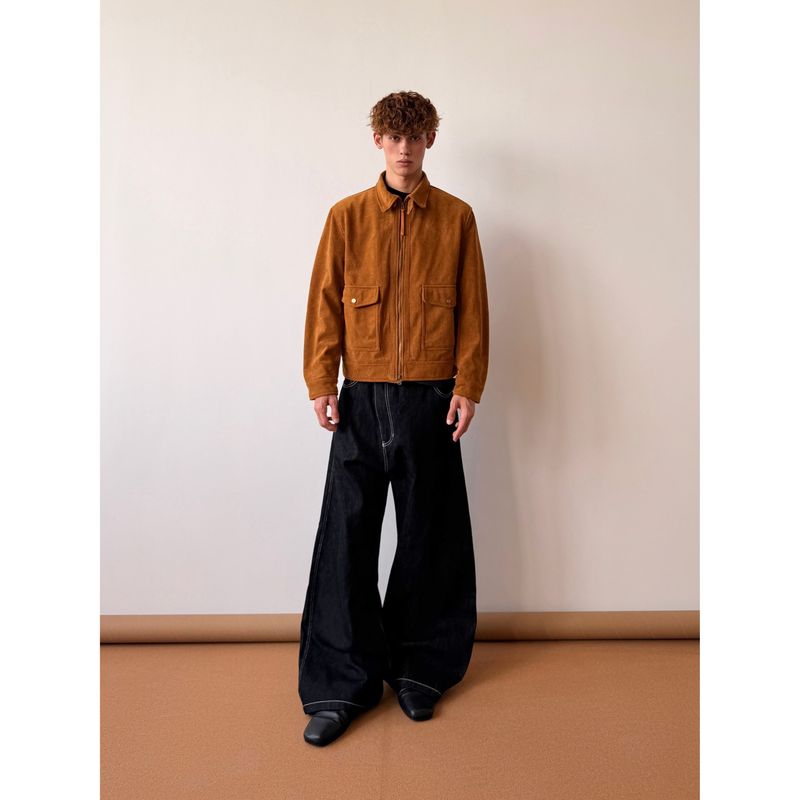 Cabbage Coke American Retro Lapel Barn Style Casual Retro Workwear Commuter Suede Jacket for Men and Women