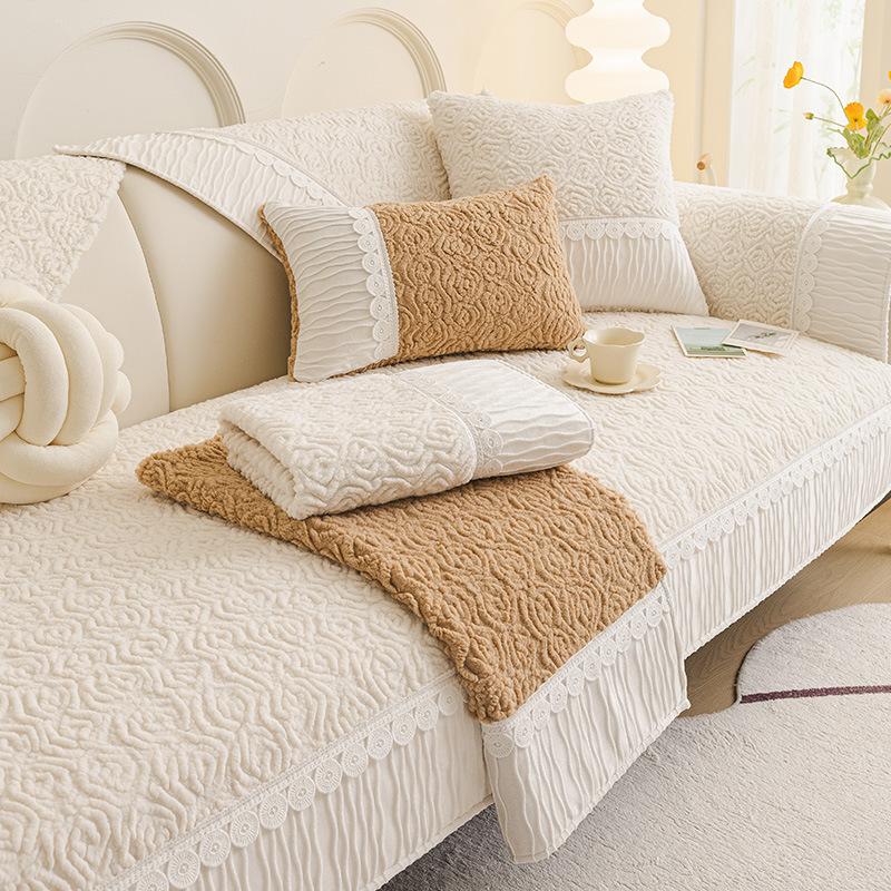 

2025 New French Cream Style Winter Plush High-end Plush Warm And Non Slip Sofa Cushion Universal Leather Sofa Cover Cloth Towel 65x70cm