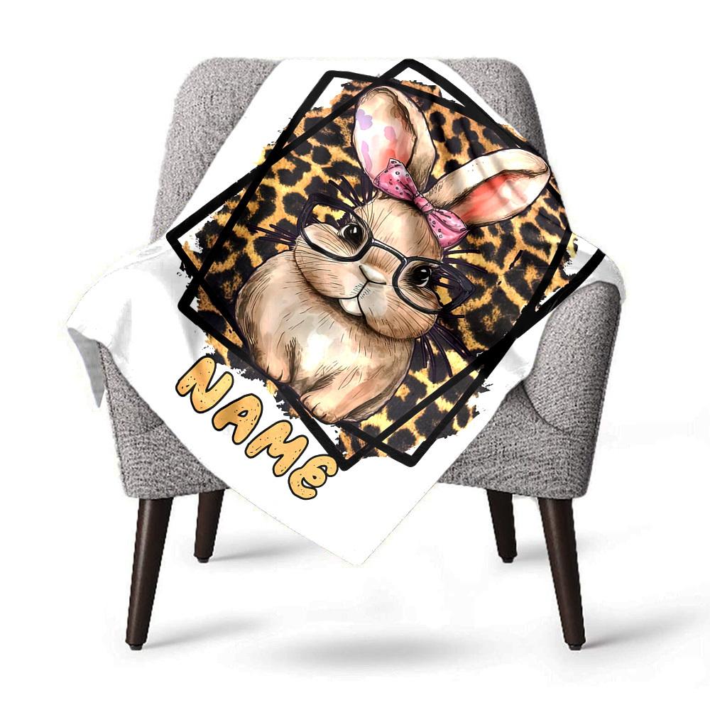 Cute Bunny With Glasses And Bowknot Home Customize Your Name Blankets Soft Cozy Lightweight Allseason Multipurpose Blanket For Picnics Sofas Offices