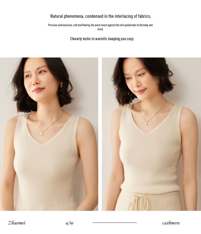 Casual Double V-Neck Cashmere Vest - Loose, Comfortable Fit, Ready-to-Wear, Warm for Autumn/Winter, Versatile Everyday Style