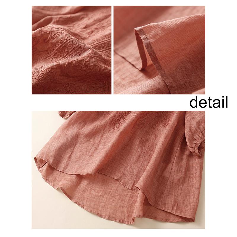 Vintage Embroidery Short Sleeve for Women V-neck Casual Fashion Loose T-shirt Summer Cotton Breathable Lightweight Comfortable Short Sleeve T-shirt