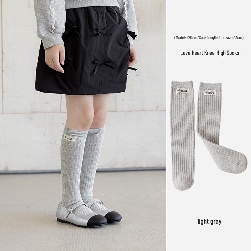 Girls' Knee-High Heart Letter Socks - Versatile Mid-Calf Spring/Autumn Ins Pile Socks