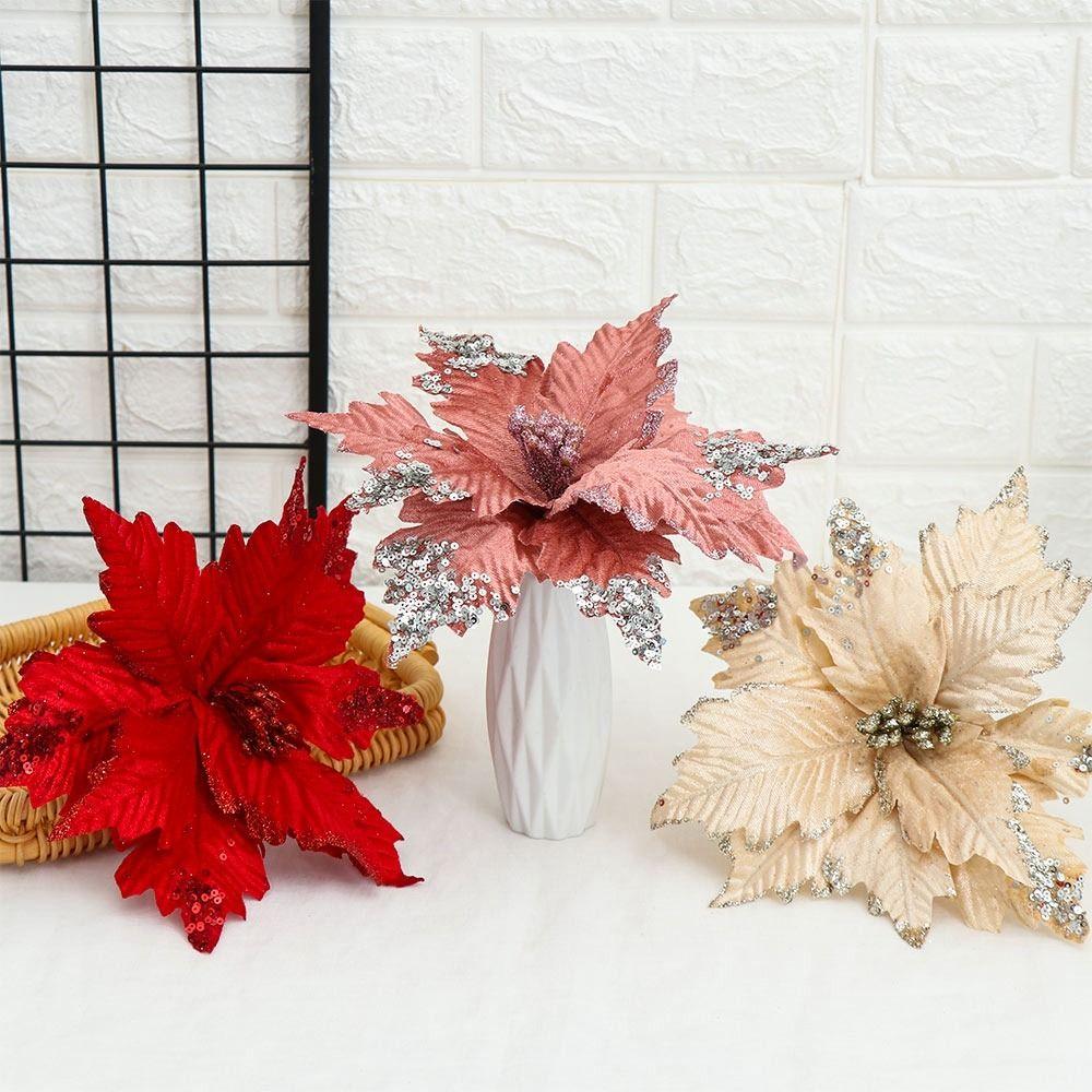 Velvet Cloth Christmas Fake Flower Glitter Xmas Tree Ornaments  Party Supplies