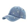 Embroidered Daisy Flower Denim Baseball Hat With Sunshade For Casual Day Out