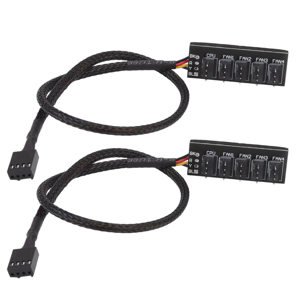 2pcs PWM Fan Hub Splitter 4 Pin Black 1 to 5 Way Self Adhesive Fan Extension Splitter for 3 Pin 4