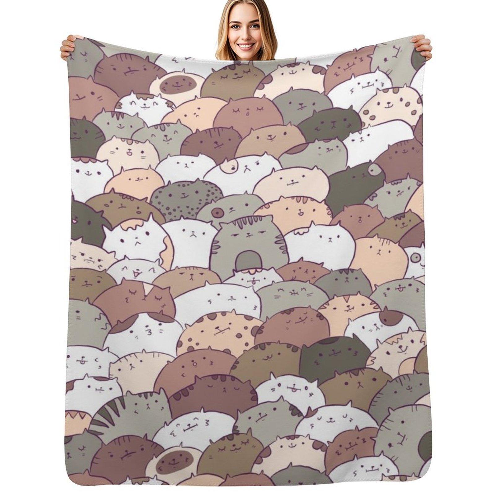 Lots of Cats Throw Blanket Durable Warm Blanket for Daily Home Use Size: 75*100cm, Weight: 230 GSM