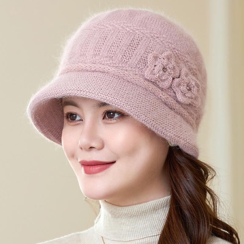 Winter Velvet Warm Hat for Middle-aged Elderly People Rabbit Hair Woolen Hat Outdoor Windproof Mother