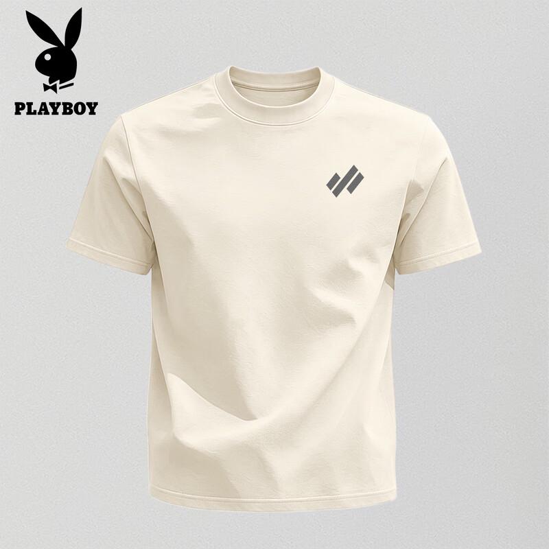 PLAYBOY Men s American Loose Fit Pure Cotton Short Sleeve Round Neck T-Shirt L