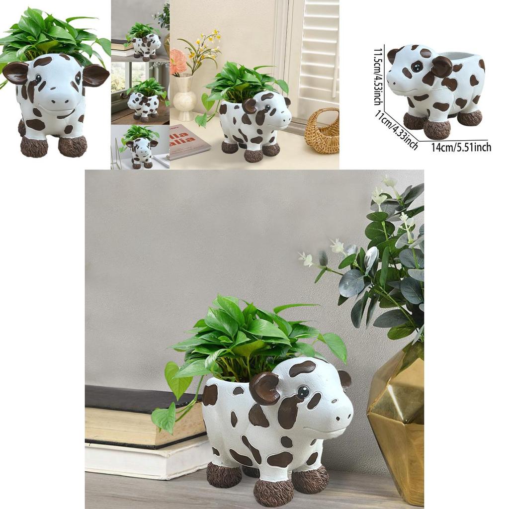 Adorable Modern Simple Cow Resin Succulent Planter Pot For Indoor And Outdoor Decor