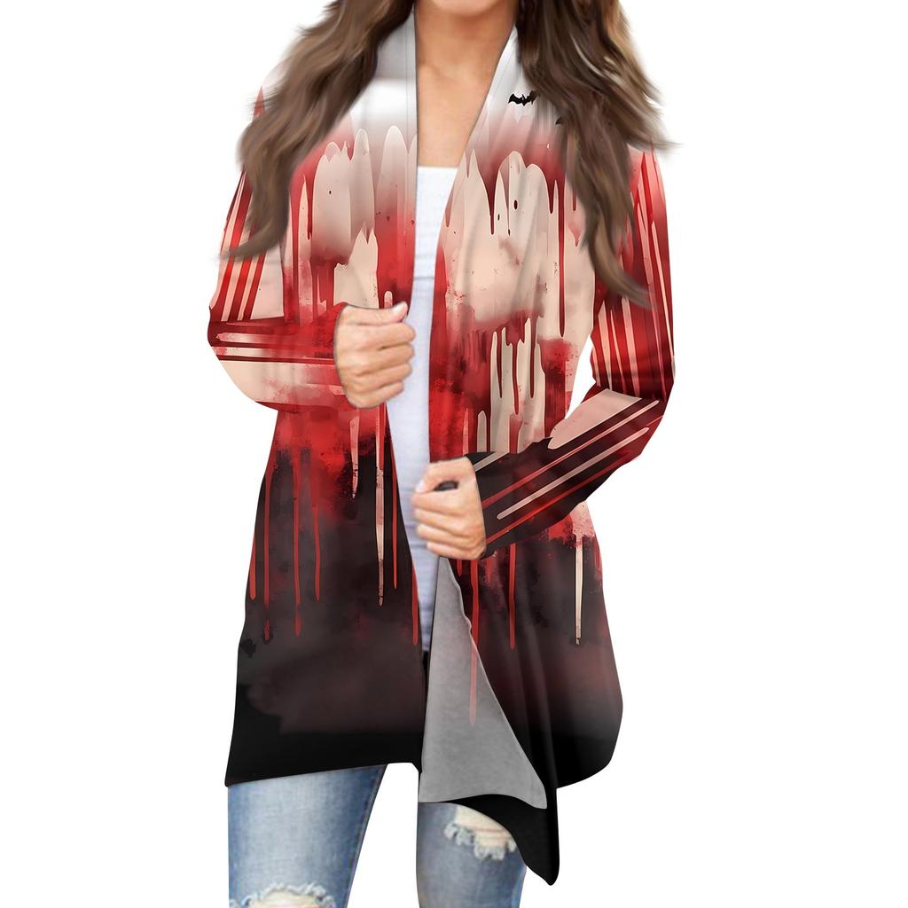 Women's Halloween Print Long Sleeve Front Cardigan Printed Top Lightweight Jacket