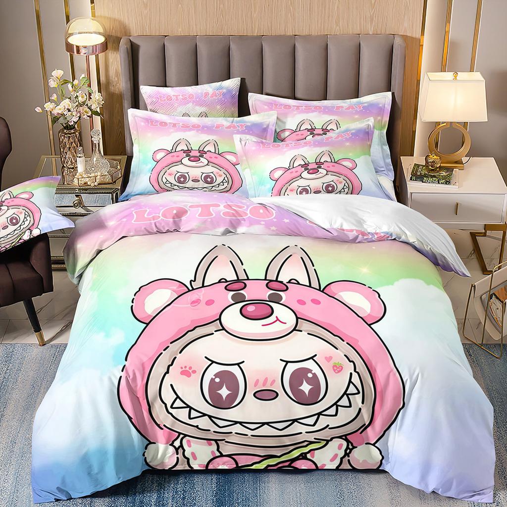 Cartoon Cute Labub 3D Printed Quilt Cover Three-Piece Set Student Dormitory Bedding Four-Piece Set