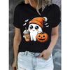 Cute Ghost Pumpkin Coffee Graphic Tee - Soft Knit Fabric Casual Crew Neck Regular Length Summer Short Sleeve Top for Women