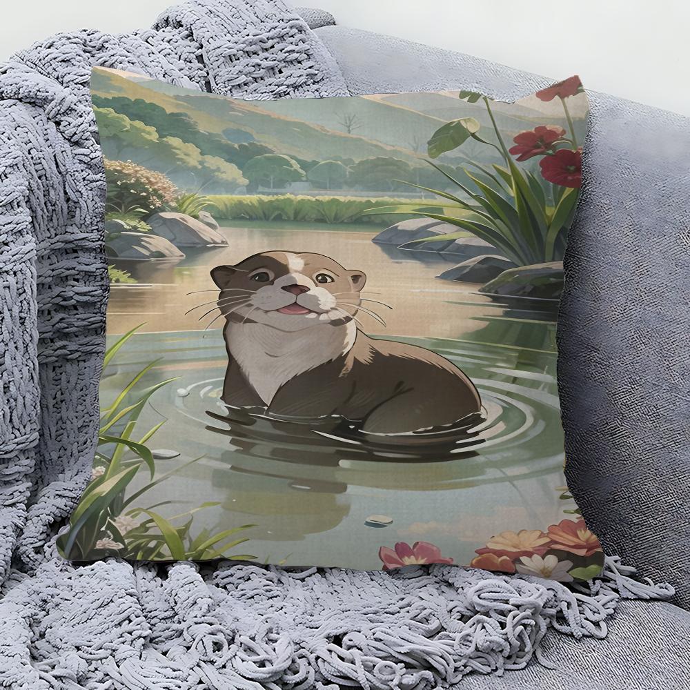 Otters Pillow Cushion Cover Pillowcase Living Room Sofa Home Decor Customized