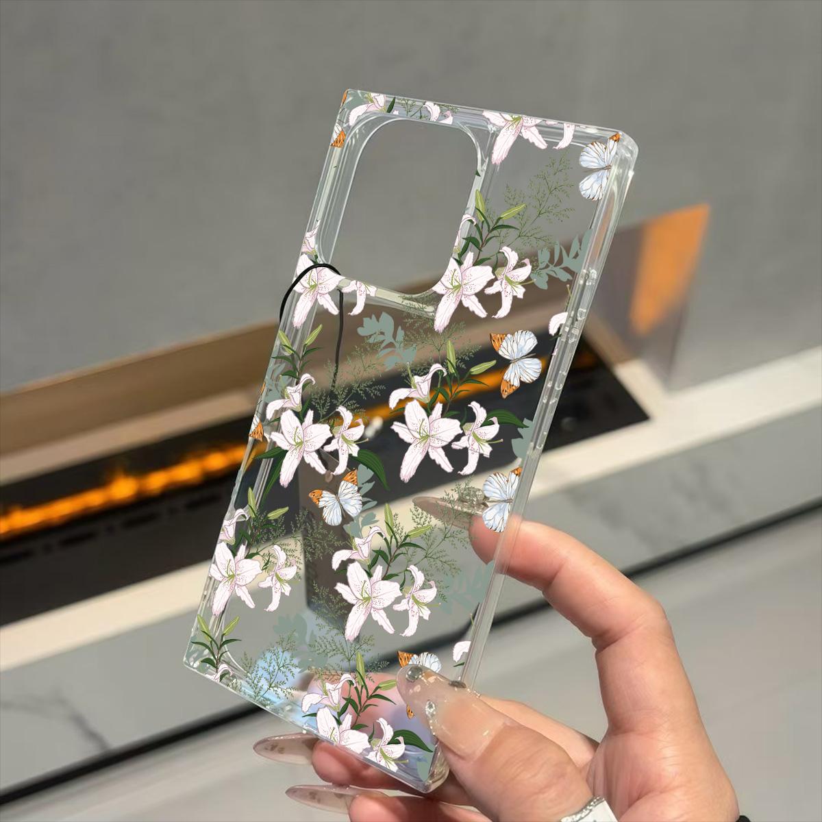 

Clear Square Back Tube Case Protection For iPhone 11 14 Pro Max 12 16 ProMax 15 Plus 13 Anti-Oxygen,Lily Pattern Casing iphone 11 ProMax