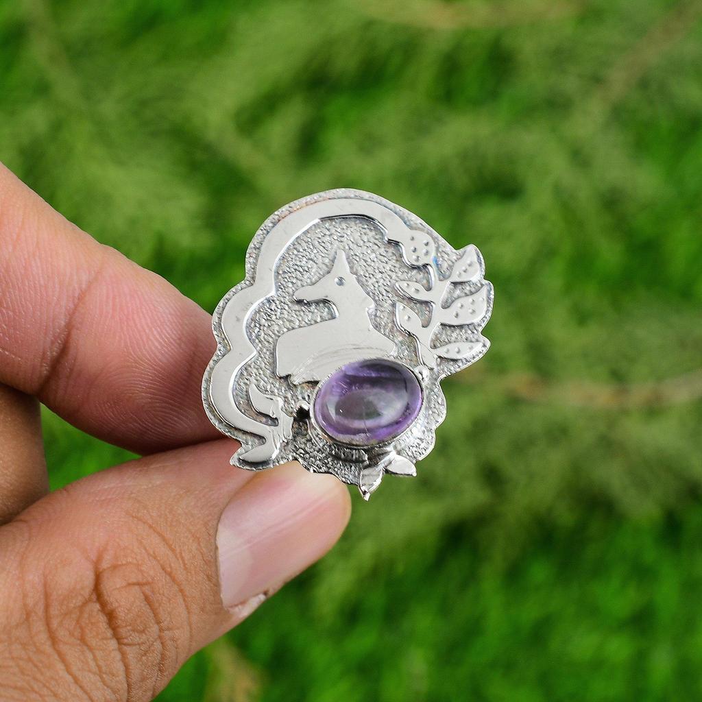 African Amethyst Stone Promise Solitaire Bezel Ring Jewelry 925 Sterling Silver